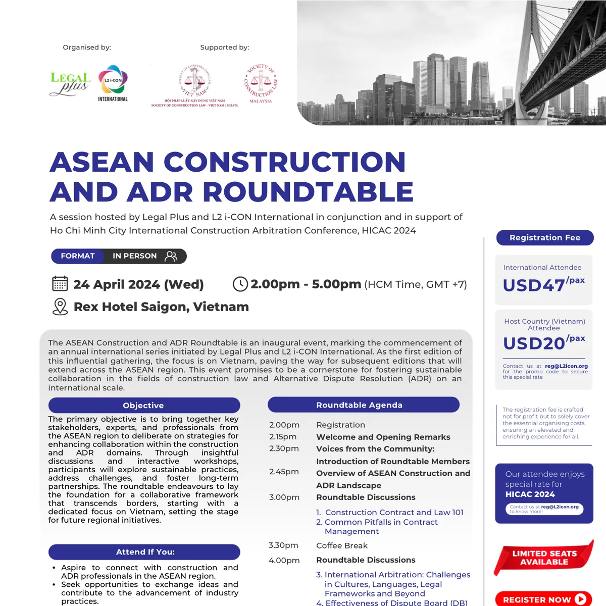 Poster for 1st ASEAN Construction and ADR Roundtable 2024.